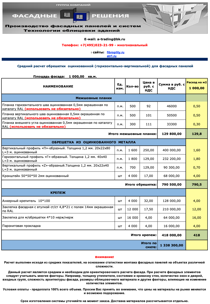 Расчет фасадной системы под фиброцементные и хризотилцементные фасадные панели.