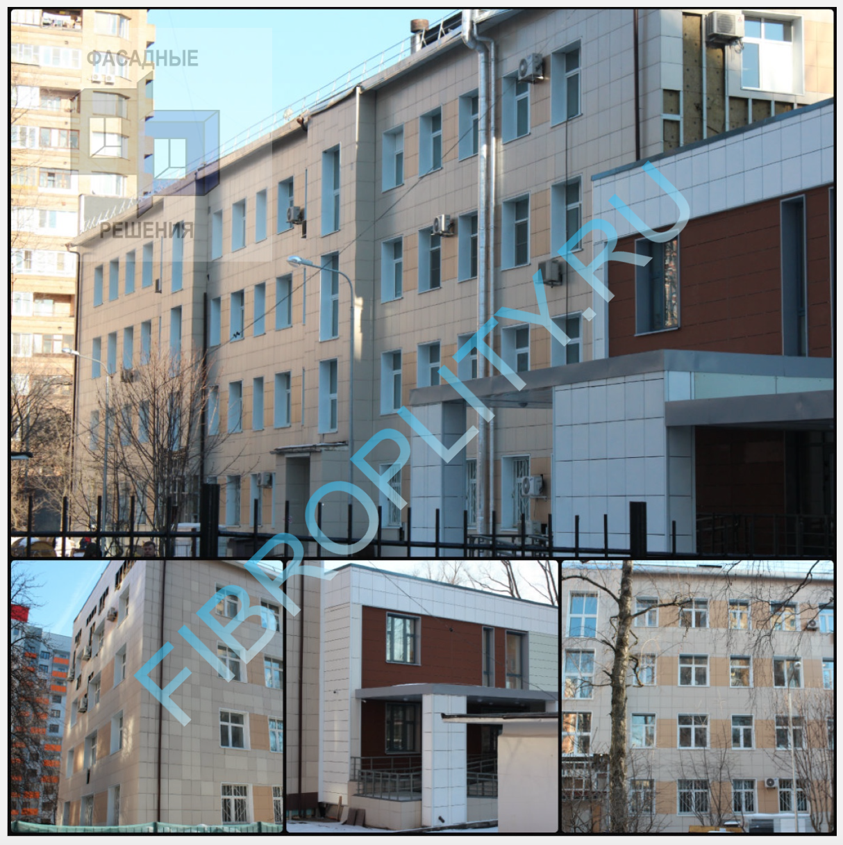 Облицовка фасада школы керамогранитом г. Москва
